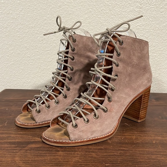 JEFFREY CAMPBELL CORS SUEDE LACE UP PEEP TOE HEELED BOOTIE BOOTS - Picture 2 of 15